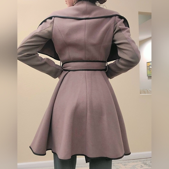 BCBG MaxAzria Cascade Taupe/Tan Wool Wrap Coat with Black Trim Size XS - Picture 4 of 8